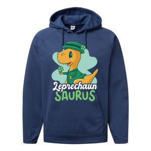 Leprechaun Saurus With A Dinosaur For St Patrick's Day Gift Performance Fleece Hoodie