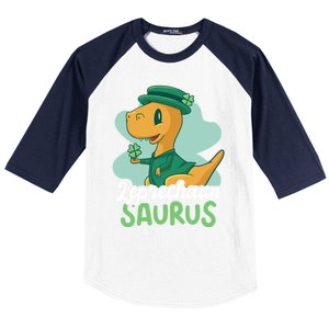 Leprechaun Saurus With A Dinosaur For St Patrick's Day Gift Baseball Sleeve Shirt