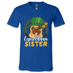 Leprechaun Sister With A Dog For St Patrick's Day Funny Gift V-Neck T-Shirt