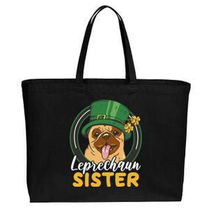 Leprechaun Sister With A Dog For St Patrick's Day Funny Gift Cotton Canvas Jumbo Tote