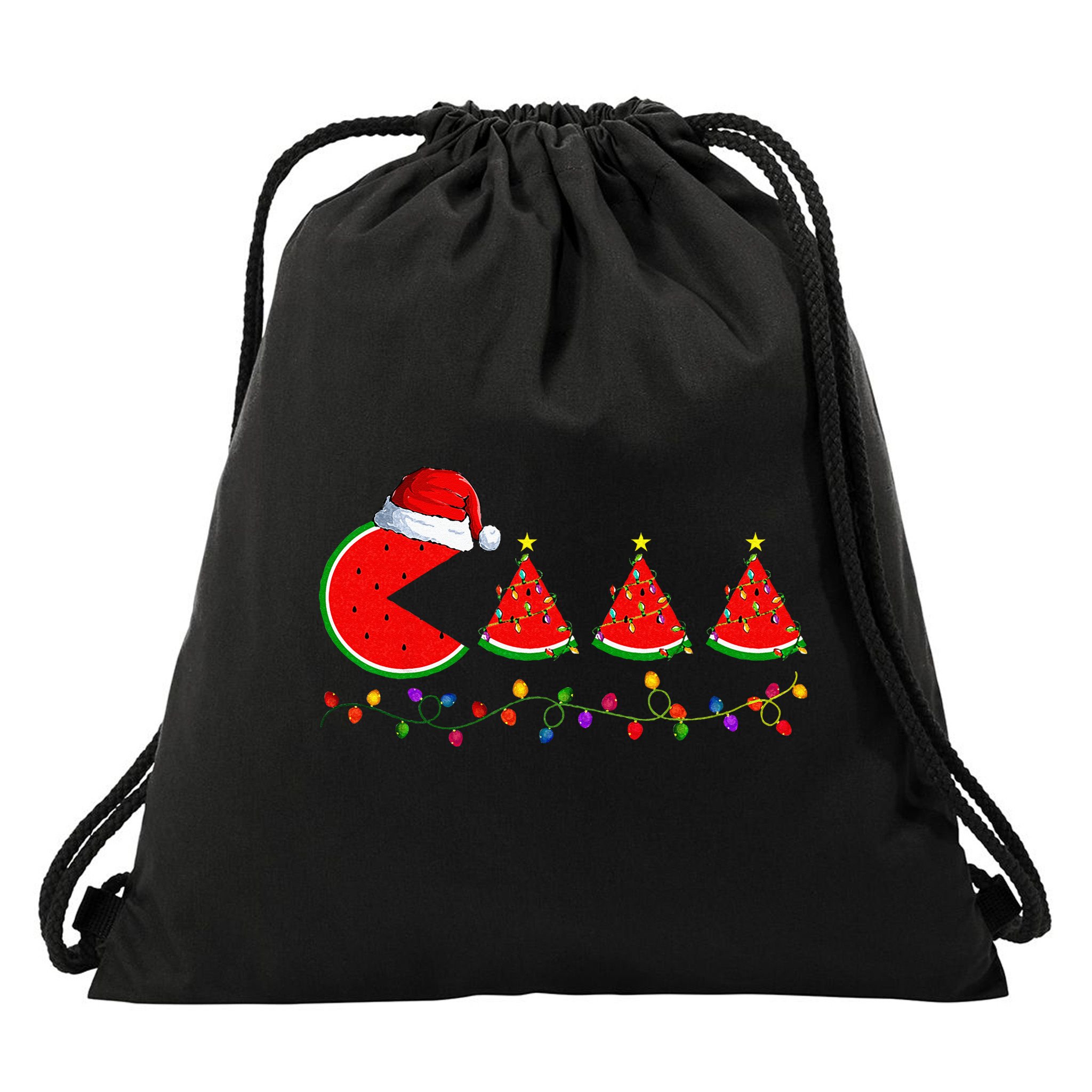 Lighting Santa Watermelon Xmas Tree Christmas In July Drawstring Bag