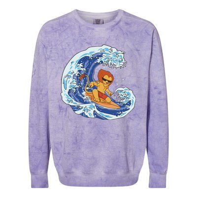 Lion Surfing Wave Colorblast Crewneck Sweatshirt