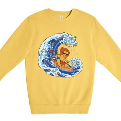 Lion Surfing Wave Premium Crewneck Sweatshirt