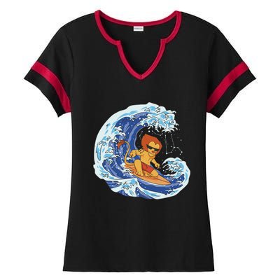 Lion Surfing Wave Ladies Halftime Notch Neck Tee