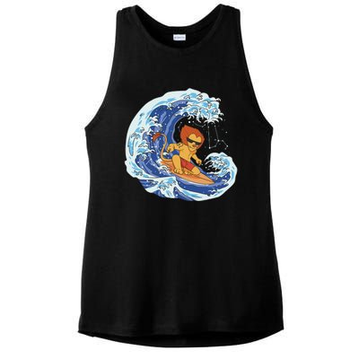 Lion Surfing Wave Ladies PosiCharge Tri-Blend Wicking Tank