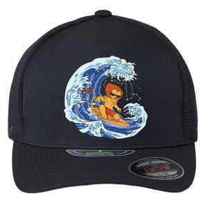 Lion Surfing Wave Flexfit Unipanel Trucker Cap