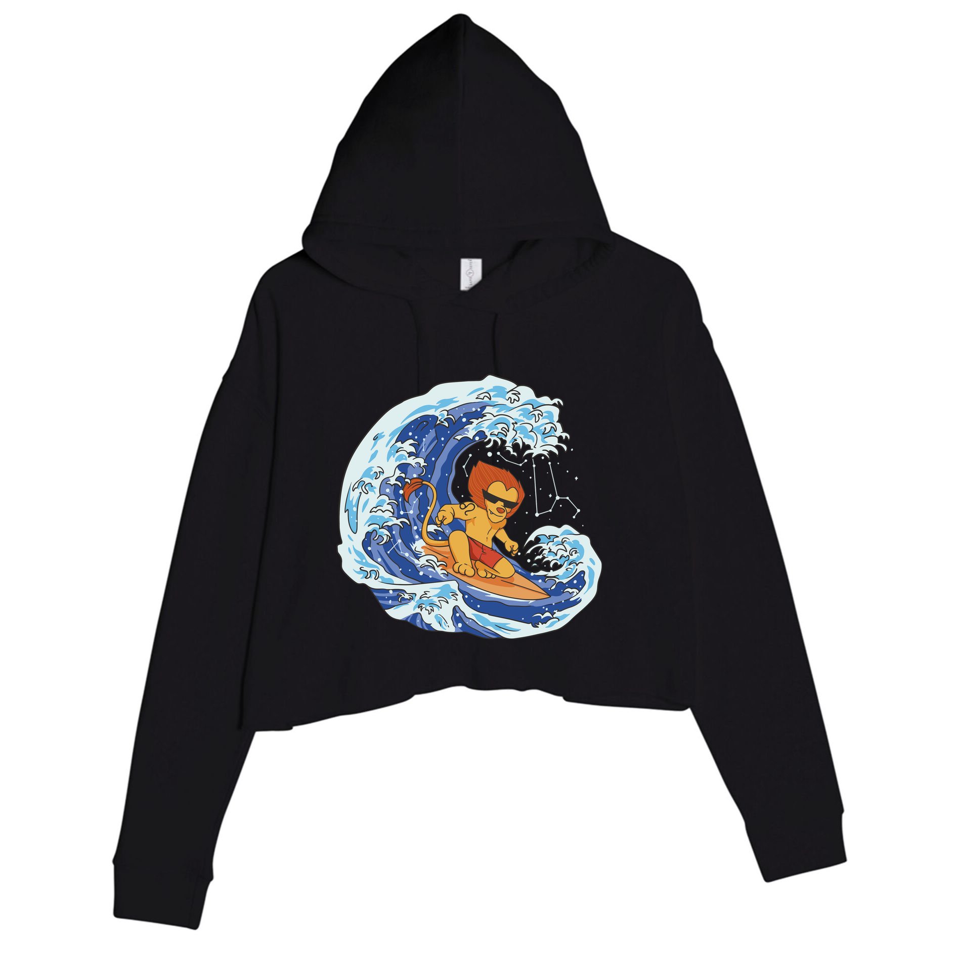 Lion Surfing Wave Crop Fleece Hoodie