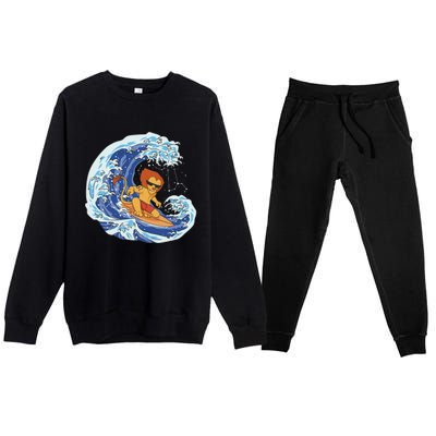 Lion Surfing Wave Premium Crewneck Sweatsuit Set