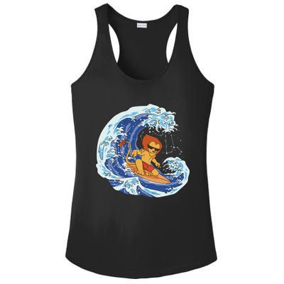 Lion Surfing Wave Ladies PosiCharge Competitor Racerback Tank