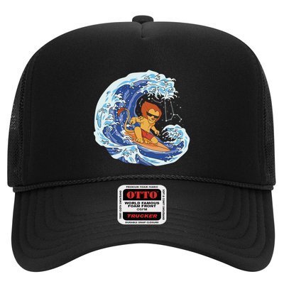 Lion Surfing Wave Trucker Hat