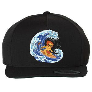 Lion Surfing Wave Wool Snapback Cap