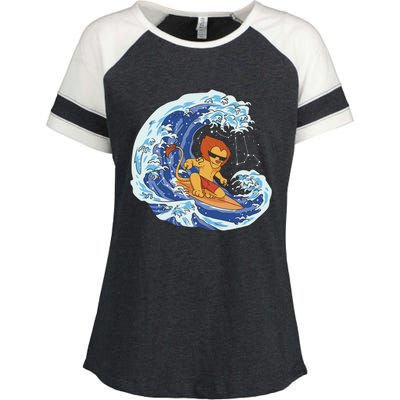 Lion Surfing Wave Enza Ladies Jersey Colorblock Tee