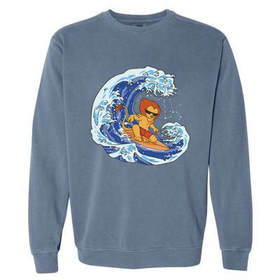 Lion Surfing Wave Garment-Dyed Sweatshirt