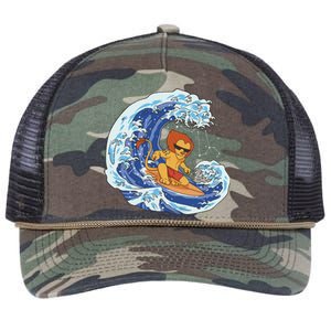 Lion Surfing Wave Retro Rope Trucker Hat Cap