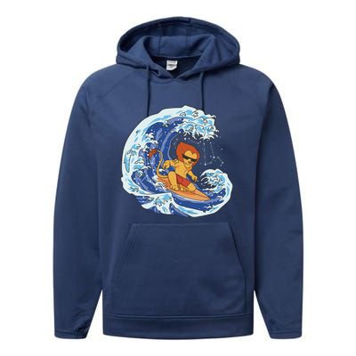 Lion Surfing Wave Performance Fleece Hoodie