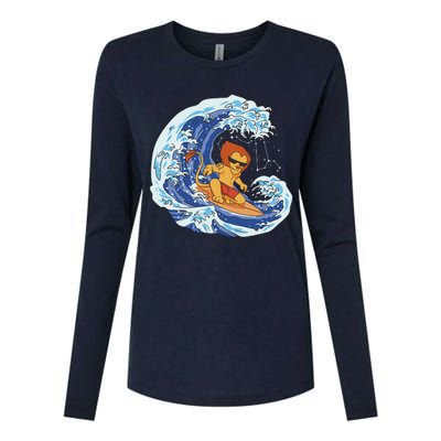 Lion Surfing Wave Womens Cotton Relaxed Long Sleeve T-Shirt