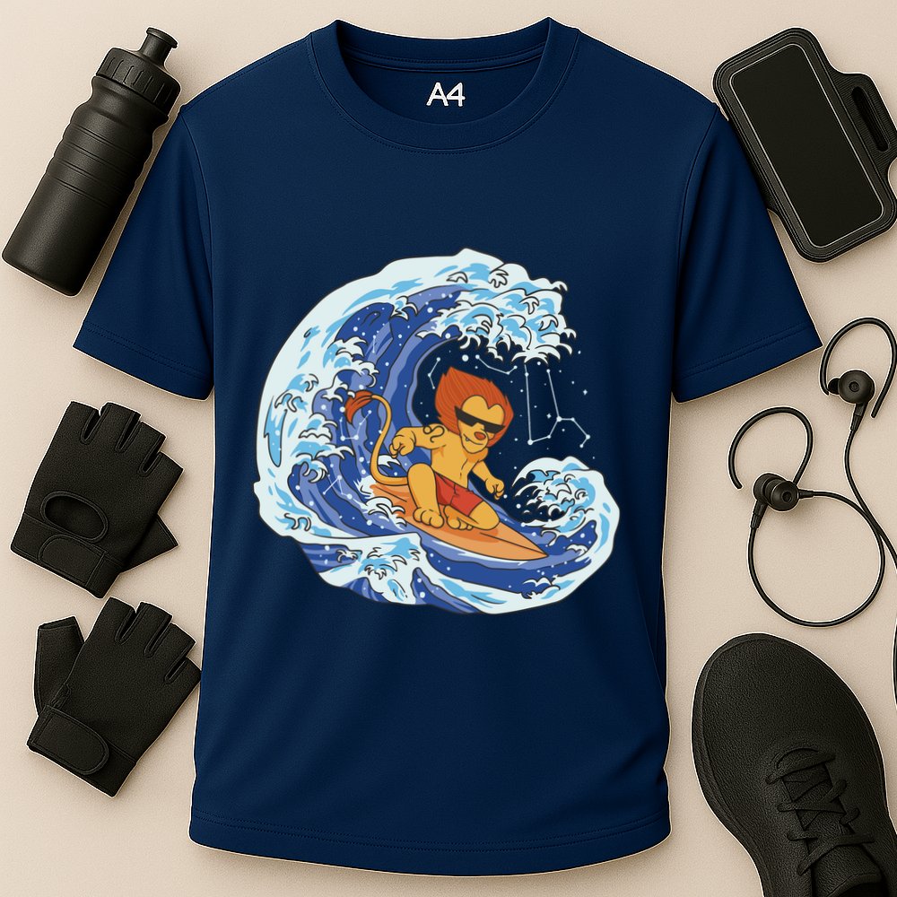 Lion Surfing Wave Cooling Performance Crew T-Shirt