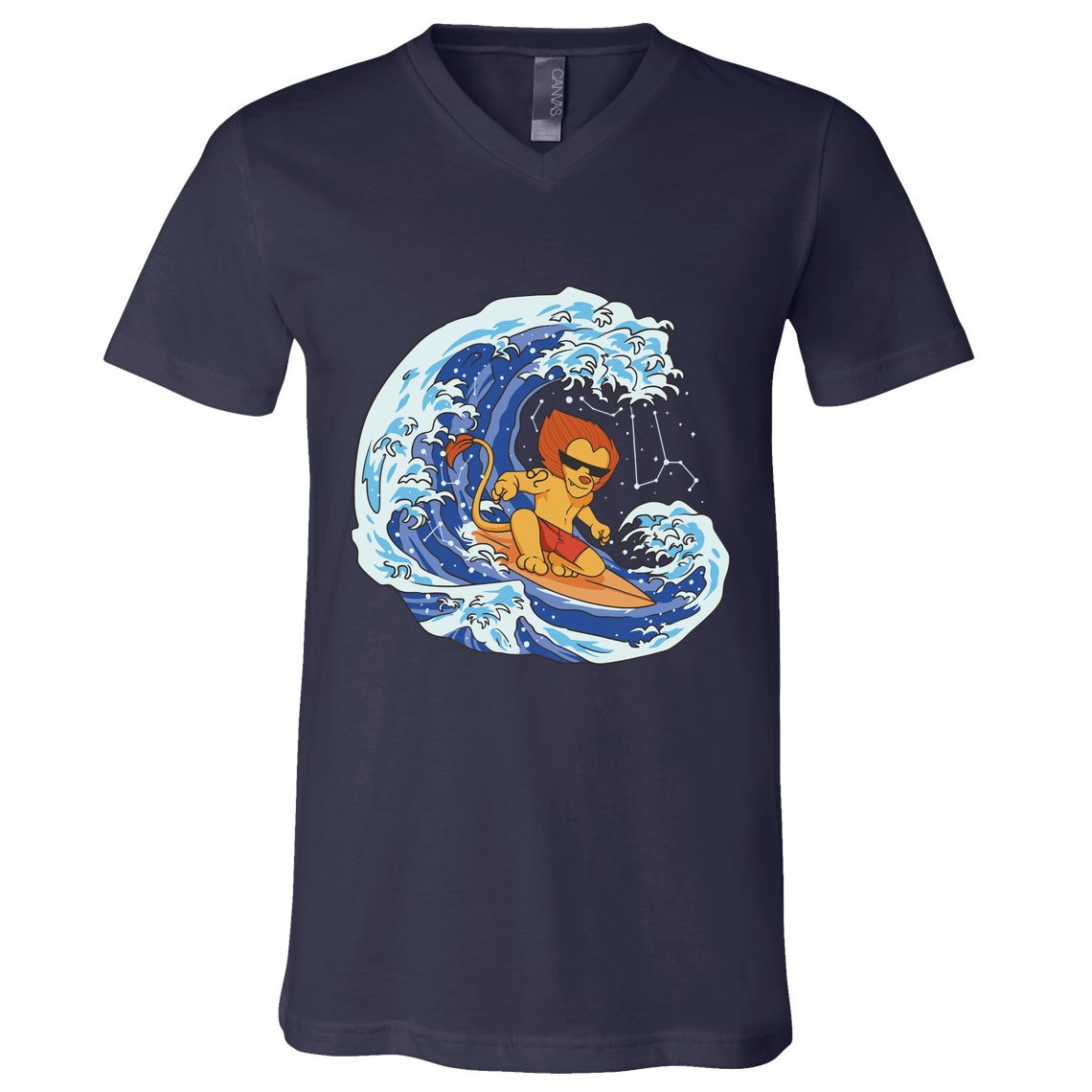 Lion Surfing Wave V-Neck T-Shirt