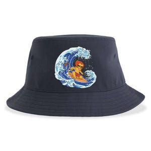 Lion Surfing Wave Sustainable Bucket Hat