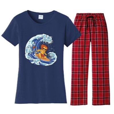 Lion Surfing Wave Women's Flannel Pajama Set