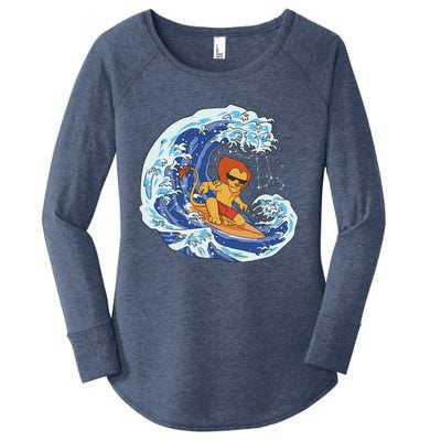 Lion Surfing Wave Women's Perfect Tri Tunic Long Sleeve Shirt