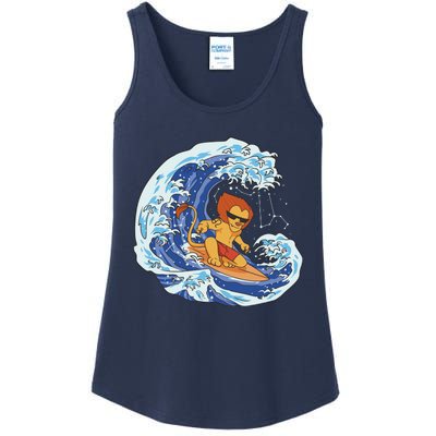 Lion Surfing Wave Ladies Essential Tank