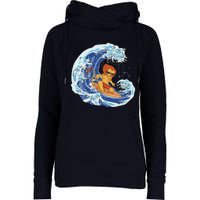 Lion Surfing Wave Womens Funnel Neck Pullover Hood