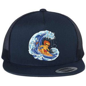 Lion Surfing Wave Flat Bill Trucker Hat