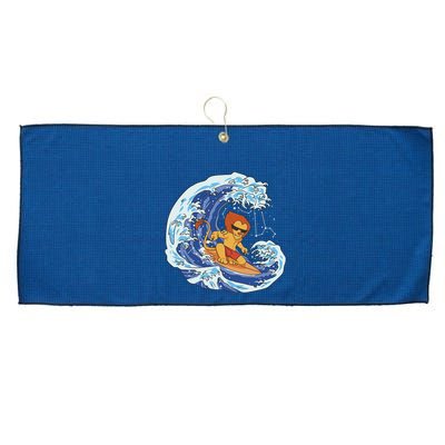 Lion Surfing Wave Large Microfiber Waffle Golf Towel