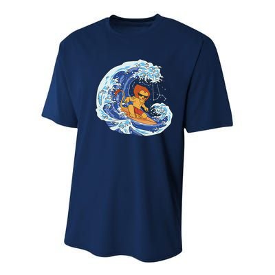 Lion Surfing Wave Youth Performance Sprint T-Shirt