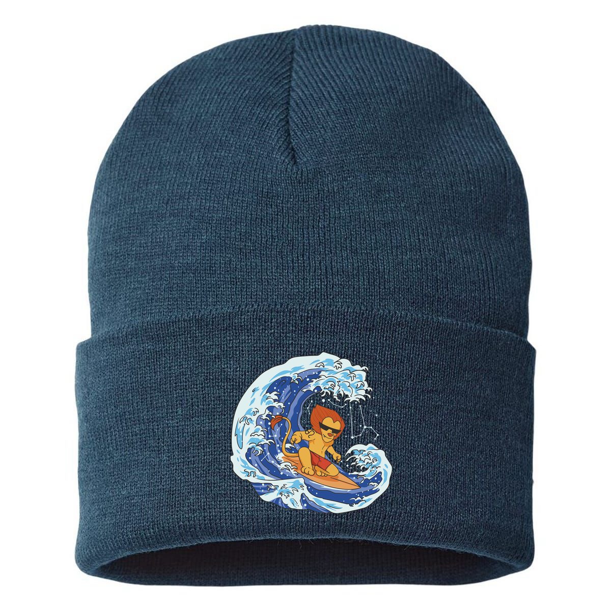 Lion Surfing Wave Sustainable Knit Beanie