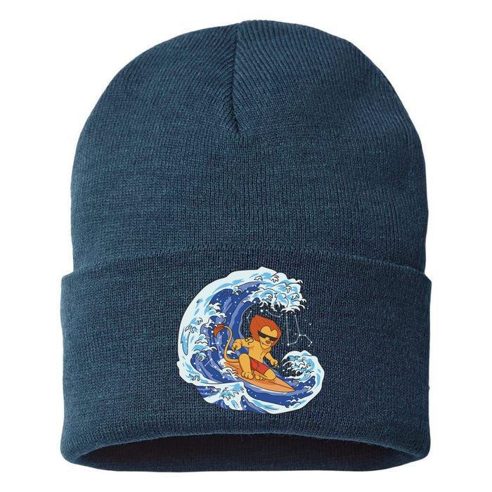 Lion Surfing Wave Sustainable Knit Beanie