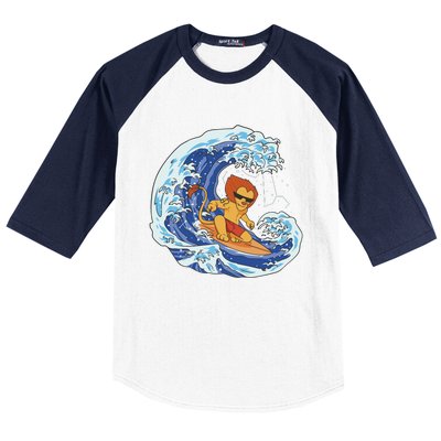 Lion Surfing Wave Baseball Sleeve Shirt