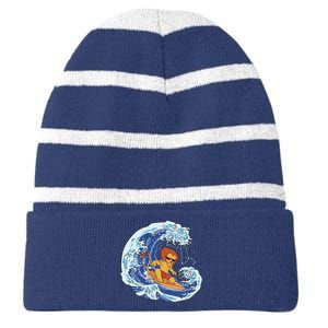 Lion Surfing Wave Striped Beanie with Solid Band