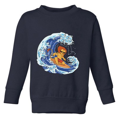 Lion Surfing Wave Toddler Sweatshirt