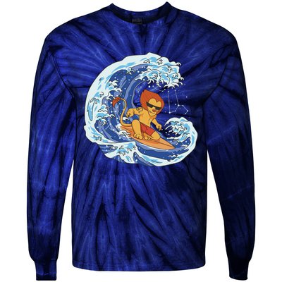 Lion Surfing Wave Tie-Dye Long Sleeve Shirt