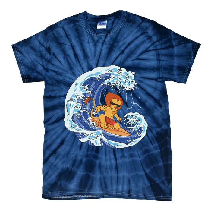 Lion Surfing Wave Tie-Dye T-Shirt