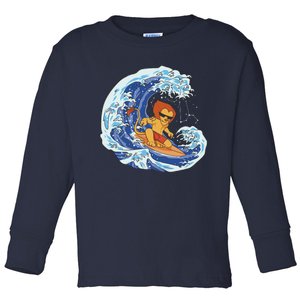 Lion Surfing Wave Toddler Long Sleeve Shirt