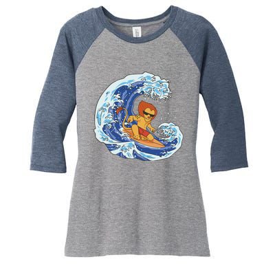 Lion Surfing Wave Women's Tri-Blend 3/4-Sleeve Raglan Shirt