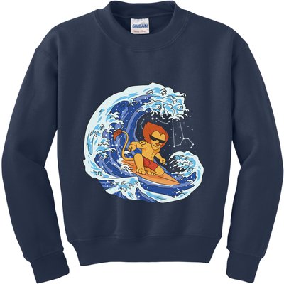 Lion Surfing Wave Kids Sweatshirt