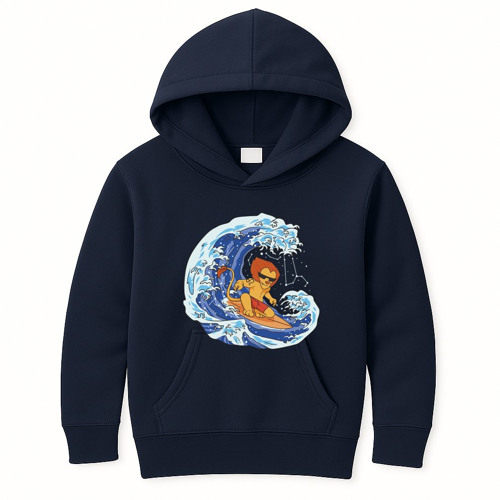 Lion Surfing Wave Kids Hoodie