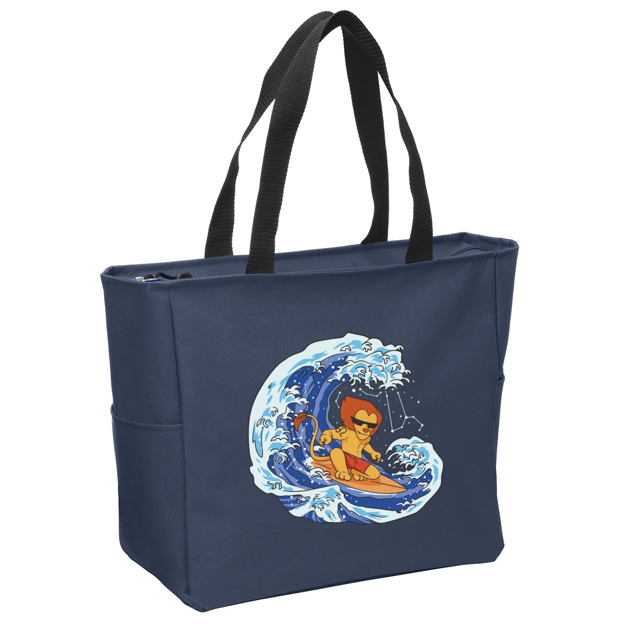 Lion Surfing Wave Zip Tote Bag