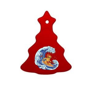 Lion Surfing Wave Ceramic Tree Ornament