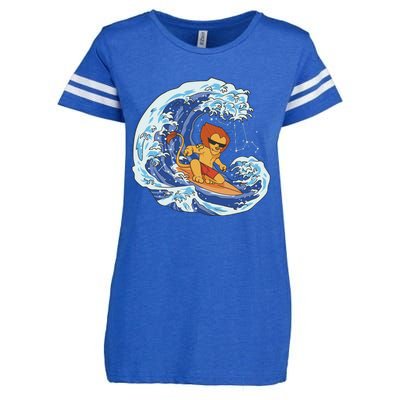 Lion Surfing Wave Enza Ladies Jersey Football T-Shirt