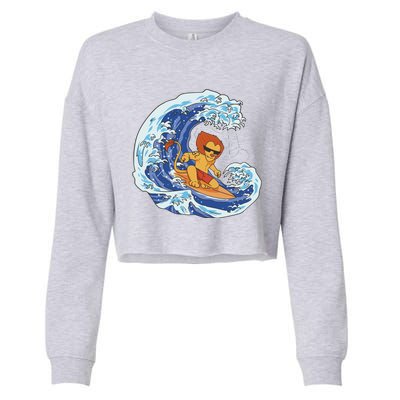 Lion Surfing Wave Cropped Pullover Crew