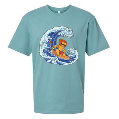 Lion Surfing Wave Sueded Cloud Jersey T-Shirt