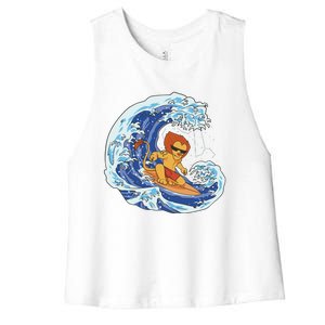 Lion Surfing Wave Women's Racerback Cropped Tank