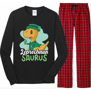 Leprechaun Saurus With A Dinosaur For St Patrick's Day Gift Long Sleeve Pajama Set