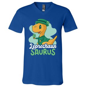 Leprechaun Saurus With A Dinosaur For St Patrick's Day Gift V-Neck T-Shirt