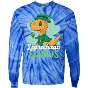 Leprechaun Saurus With A Dinosaur For St Patrick's Day Gift Tie-Dye Long Sleeve Shirt